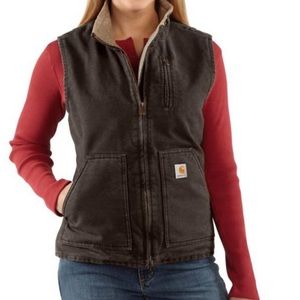 Cathartt washed duck Sherpa lined vest dark brown